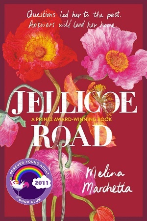 Red cover of Jellicoe Road with pink and red flowers