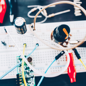 Circuitry of wires, batteries, and circuit board 