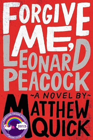 Red cover of Forgive Me, Leonard Peacock with the title written in big letters in white and gray