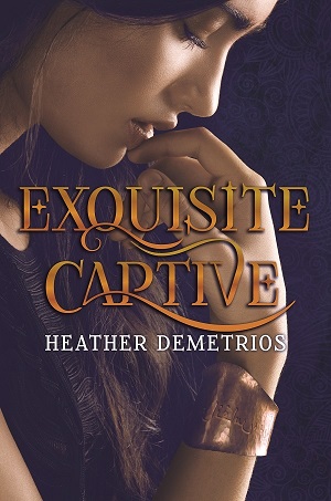 Cover of Exquisite Captive: dark background, side profile of Nalia, looking down with eyes closed and hand at her mouth and bangle bracelet on her wrist