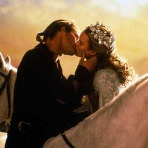 Wesley and Buttercup kissing on horseback from The Princess Bride