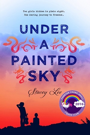 Cover Under A Painted Sky: A colorful sunset with two girls in silhouette facing it.