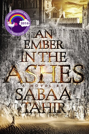 Cover of An Ember in the Ashes: A large gray wall with title text and a roman-looking town above