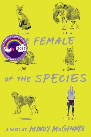 Cover of the Female of the Species, with academic-style drawings of a fox, elephant, cat, dog, and a teenage girl