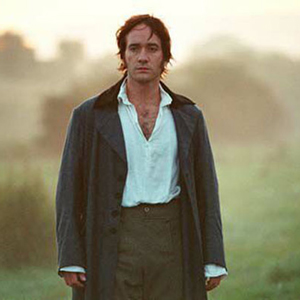 Screenshot of Mr. Darcy, played by a tall and brooding Matthew McFayden, wearing a long coat