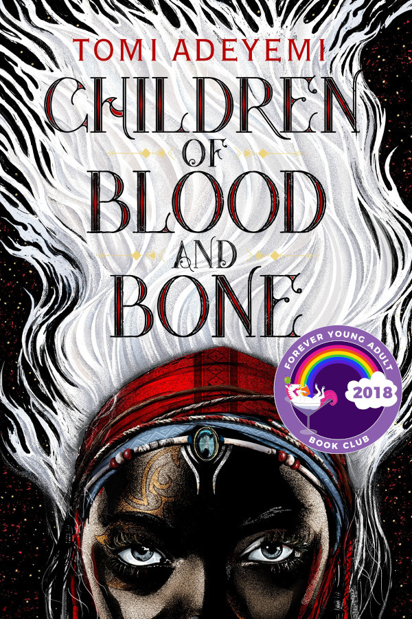 Cover of Children of Blood and Bone with a dark-skinned Black girl's face (eyes and up) and her flowing white hair