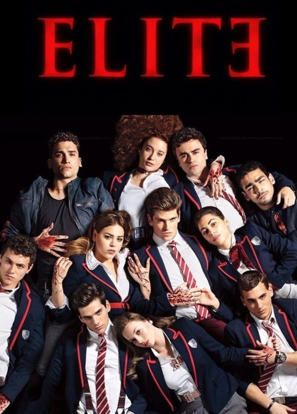 poster for Elite TV series with teens in school uniforms