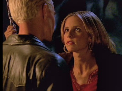 Spike talks to Buffy while she's in chains.