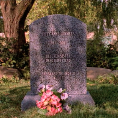 Buffy's gravestone on a sunny afternoon.