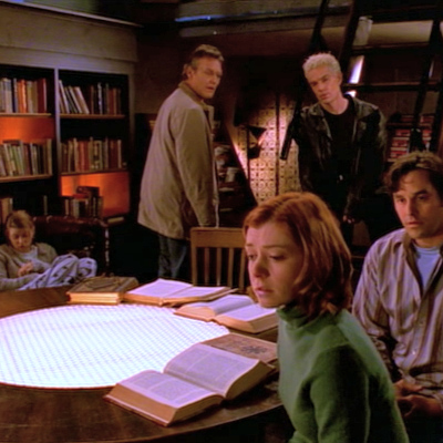 the Scooby Gang looks bummed as Buffy tells them she won't kill Dawn to save them and the world.