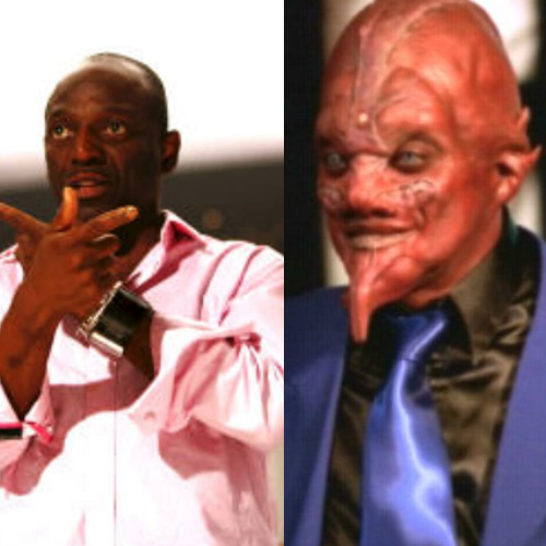 Actor Hinton Battle in a side by side with his demon makeup