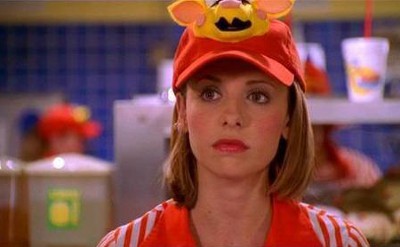 Buffy wearing her Doublemeat Palace pig hat