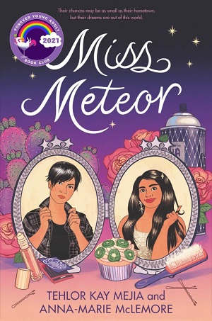 Cover of Miss Meteor, featuring framed images of a girl with short black hair and a girl with long brown hair on a vanity
