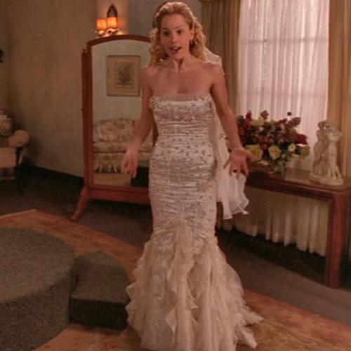 Anya wearing her wedding dress