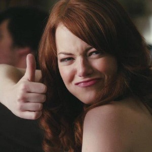 Emma Stone giving a thumbs up for sex in Easy A