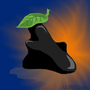 painting of a Leaf, a blob with a leaf on its head
