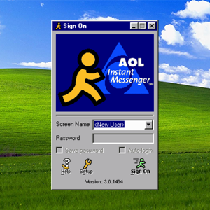 AOL Instant Messenger login screen on the Windows background.