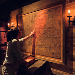 Woman pointing to map
