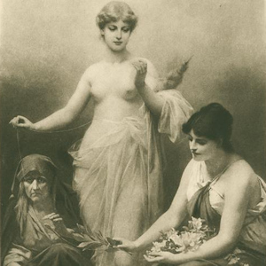 Art image of the three mythological Fates (Clotho, Lachesis, and Atropos)