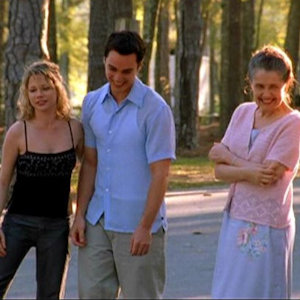Characters Jen Jack and Grams from Dawson's Creek standing together
