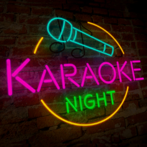Neon sign that says "Karaoke Night"