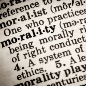 Close up of dictionary page for "morality"