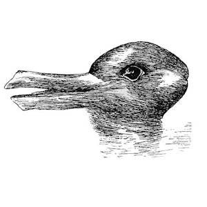 Optical illusion of a drawing that can be either a rabbit or a duck based on where you look