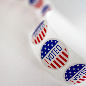 Roll of "I voted" stickers with American flag design