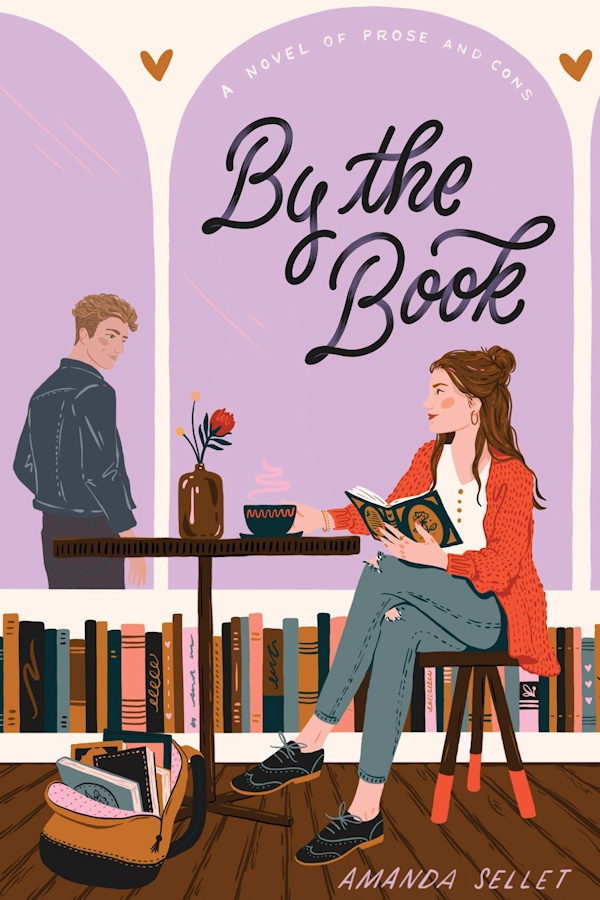 Cover By the Book: A girl sitting at a table drinking coffee and reading looks at a boy standing outside the window.