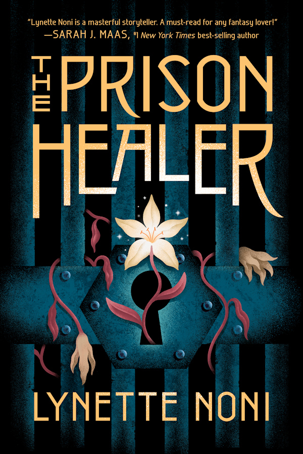 Cover of The Prison Healer: A gate and lock with a flower growing out of it.