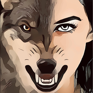 A woman's and a wolf's faces merging together