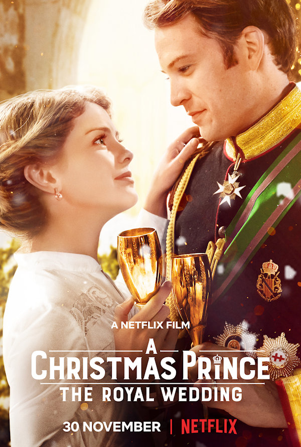 A Chistmas Prince Royal Wedding Cover: The main couple dances at their wedding, holding wine glasses