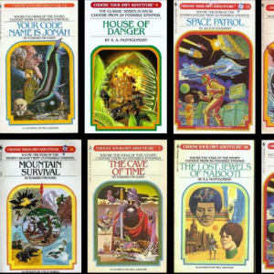 Various covers of the old Choose Your Own Adventure series
