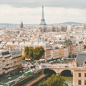 Skyline of Paris France with Eiffel Tower in back