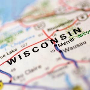 Close up of a map that says "Wisconsin"