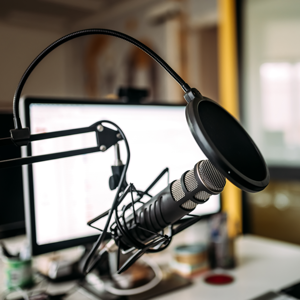 Microphone and computer for podcasts