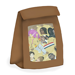 Brown paper bag filled with various BFF charms