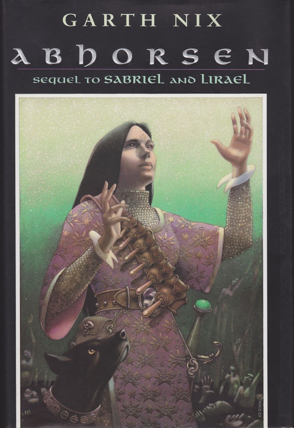 Cover Abhorsen: A woman wearing a bandolier of bells holding her hands up