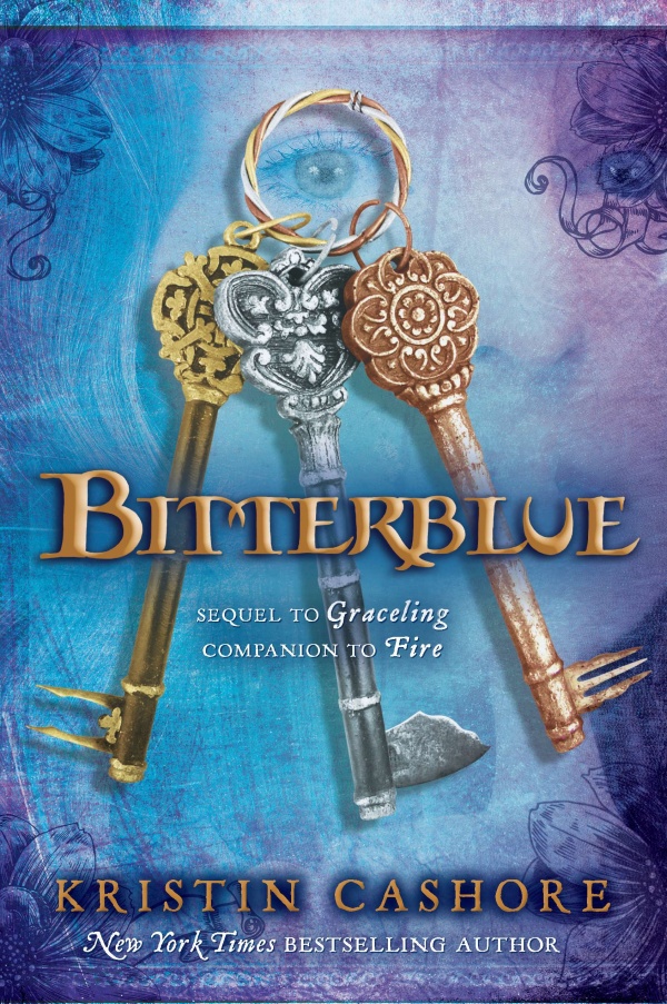 Cover of Bitterblue: 3 ornate keys on a watercolor blue background
