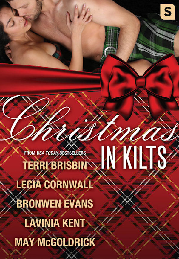 Cover Christmas in Kilts: Plaid with a red bow and a man and woman embracing