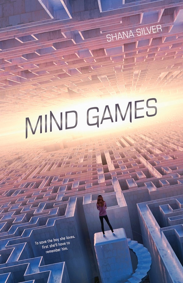 Cover Mind Games: A girl stands on a pillar looking out at a life-size maze