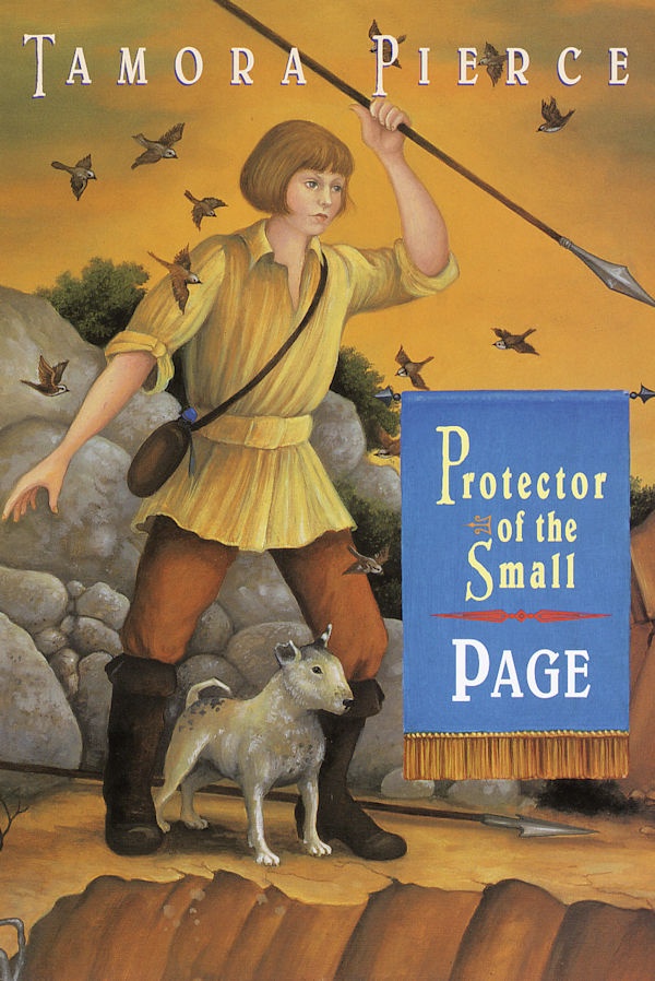 Cover of Page: Kel standing on a cliff with her dog holding a spear.