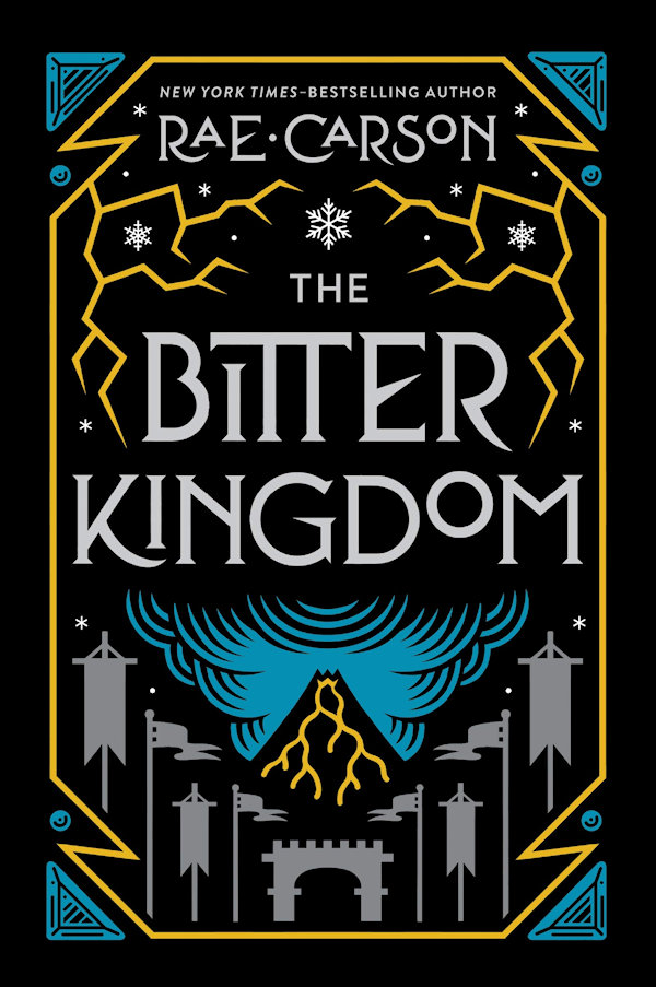 Cover The Bitter Kingdom: A storm with lightning over a gate and flying banners