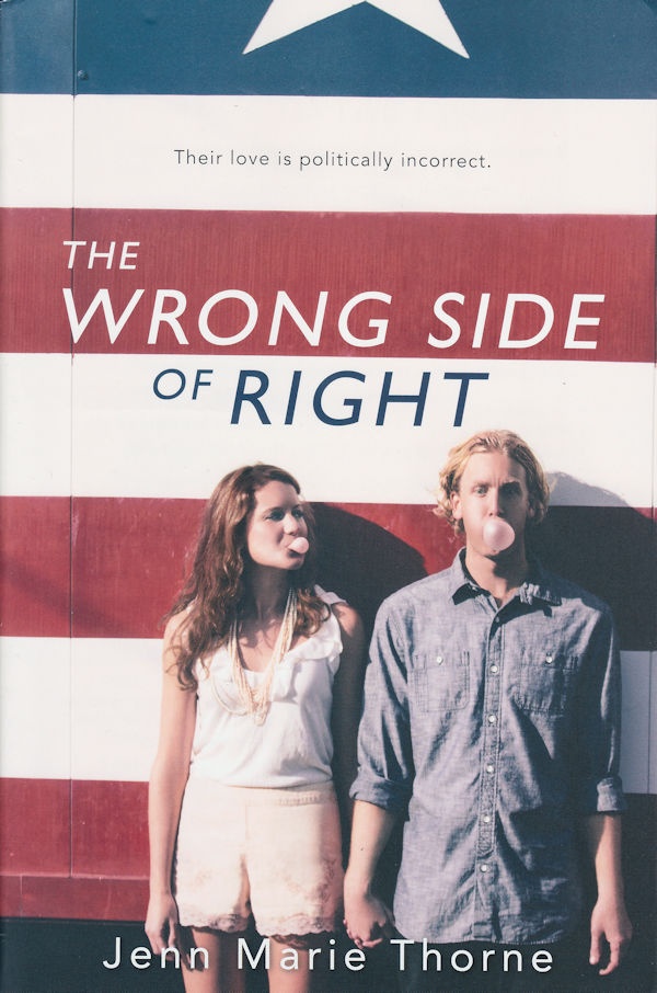 Cover The Wrong Side of Right: A girl and boy blowing bubble gum stand in front of a giant red and white striped wall