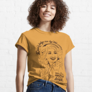 Woman wearing Dolly Parton t-shirt