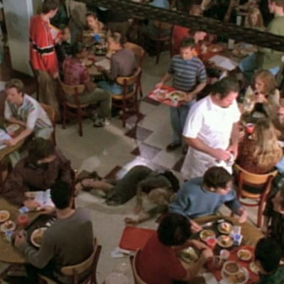 Buffy fainting in a crowded cafeteria.