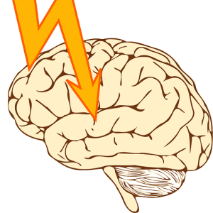 An arrow pointing to a human brain