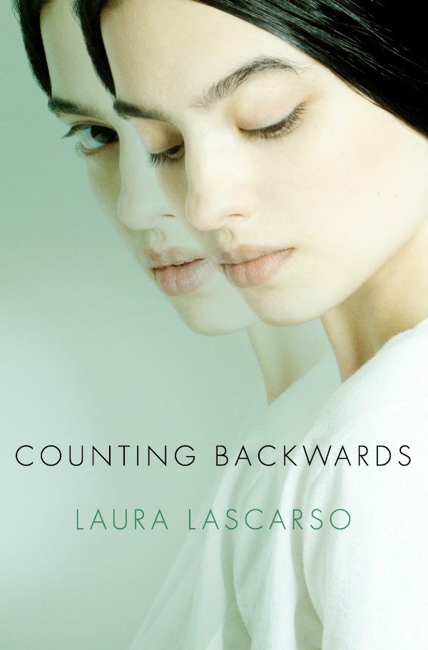 Cover of Counting Backwards, with a girl wearing white and looking down in front of the same image, but with her looking at the viewer