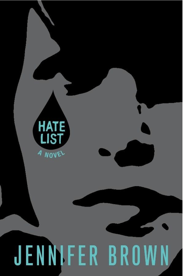 Cover of Hate List. A black and white stylized drawing of a crying girl's face