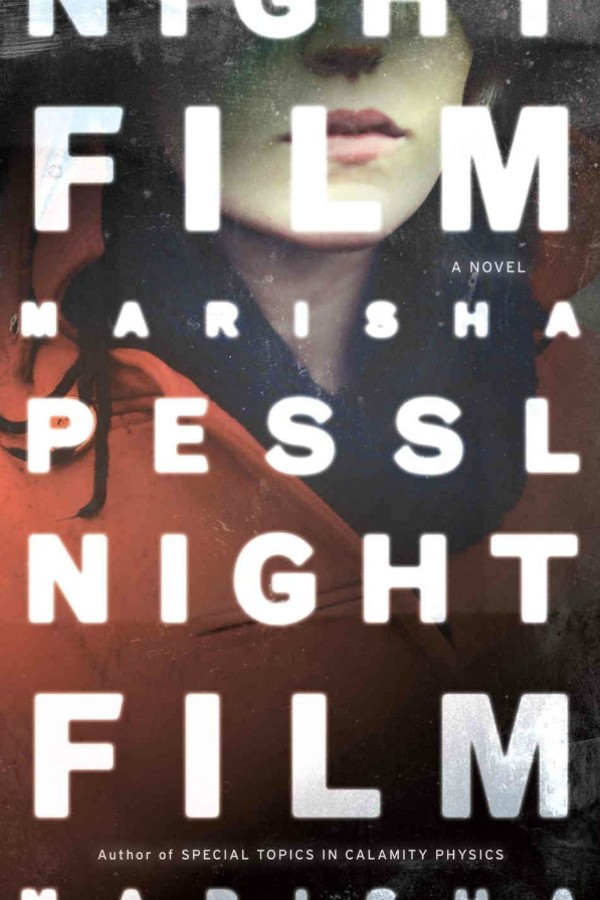 Cover of Night Film with a woman, eyes obscured, wearing a red coat